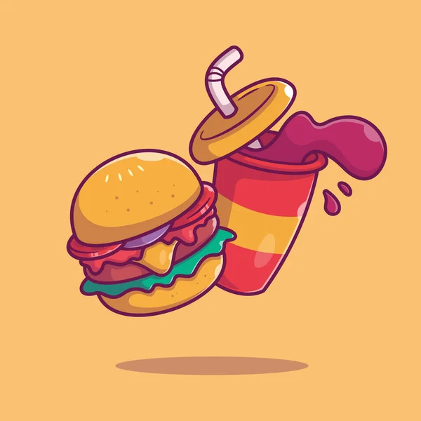 Burger Soda Cartoon Vector Icon Illustration Vecteur Premium Isolé Concept — Image vectorielle