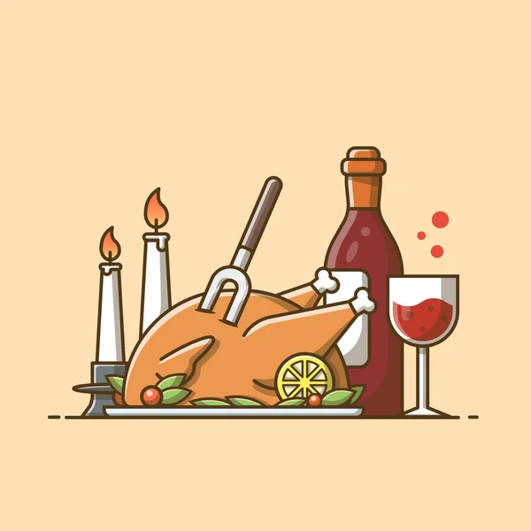 Thanks Giving Cartoon Vector Icon Illustration Food Drinkicon Concept Isolated — Stock Vector