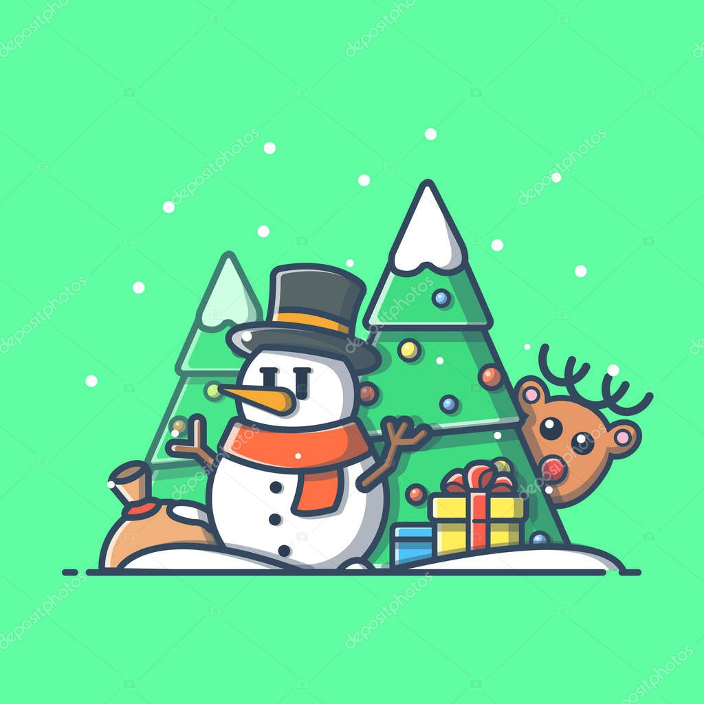 Happy New Year Cartoon Vector Icon Illustration. NatureHoliday Icon Concept Isolated Premium Vector. Flat CartoonStyle