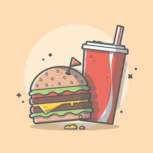 Burger Και Soda Cartoon Vector Εικονογράφηση Εικονίδιο Food Anddrink Icon — Διανυσματικό Αρχείο