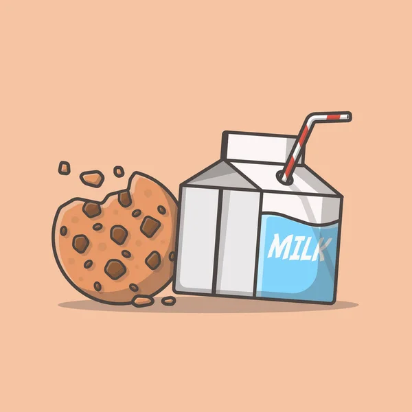 Milch Und Kekse Cartoon Vector Icon Illustration Food Anddrink Icon — Stockvektor