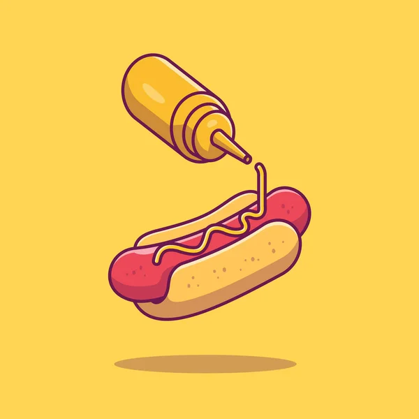 Hotdog Mustor Cartoon Vector Icon Illustration 사이트 Fastfood Icon Concept — 스톡 벡터