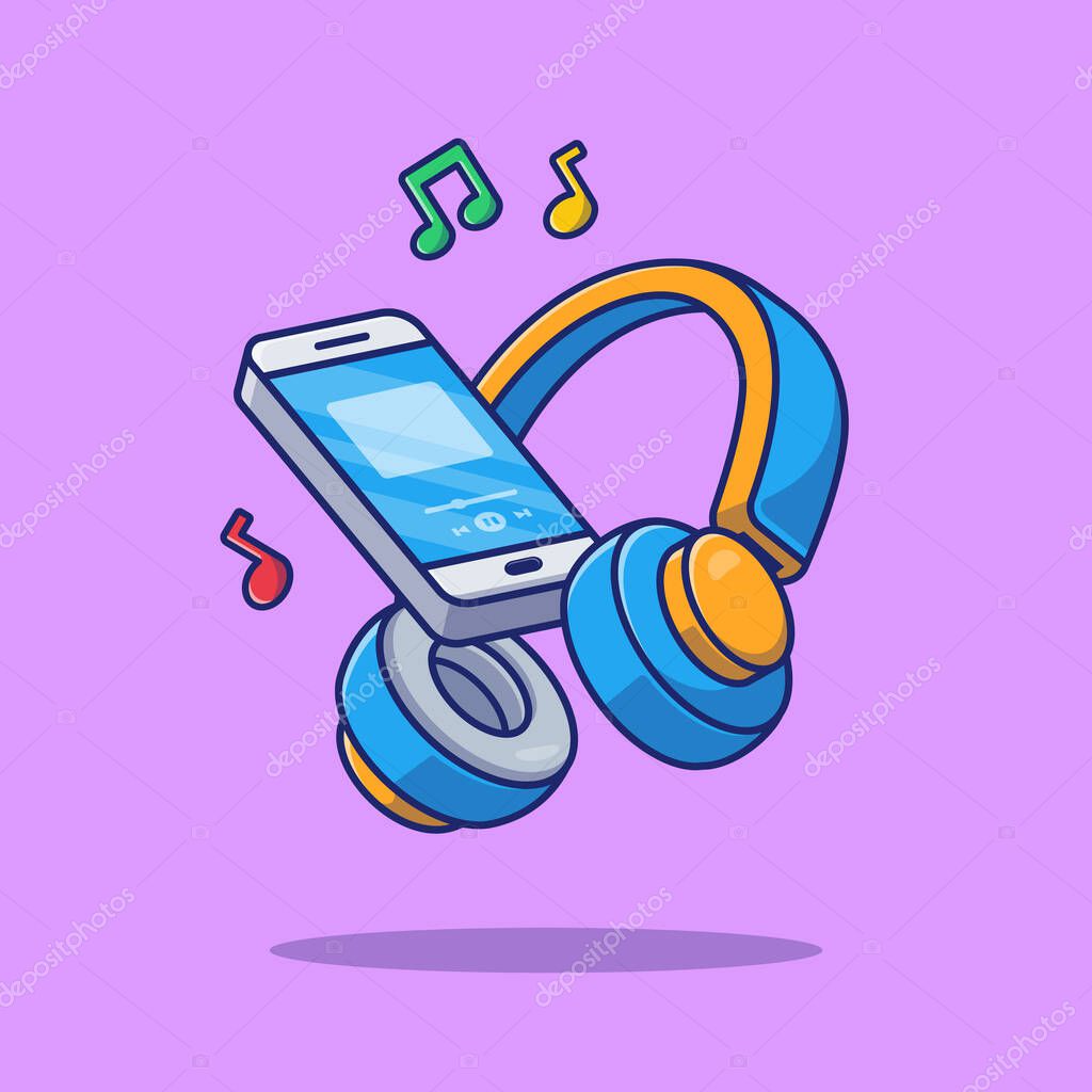 Head Phone With Hand Phone Cartoon Vector IconIllustration. Business Technology Icon Concept IsolatedPremium Vector. Flat Cartoon Style