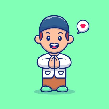 Müslüman Çocuk Karikatür Vektör Simgesi İllüstrasyon Halkın Dini Simgesi Tecrit Edilen Premium Vektörü. Düz Çizgi Biçimli