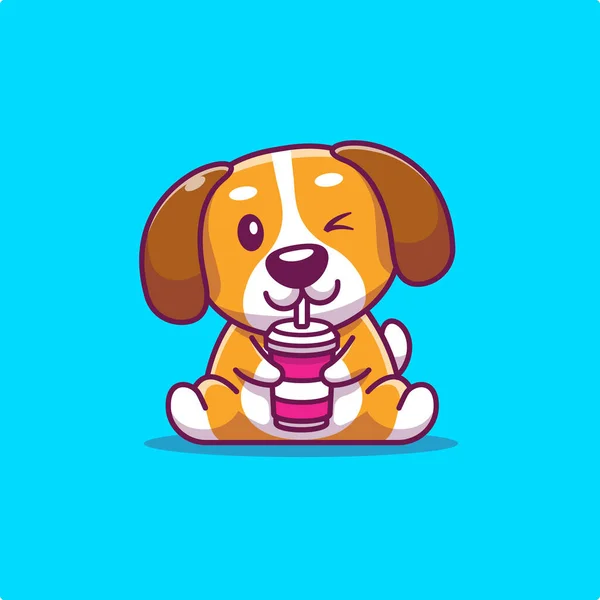 Симпатичный Dog Drinking Cartoon Vector Icon Animalfood Drink Icon Isolated — стоковый вектор