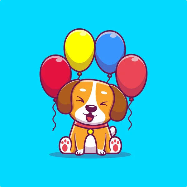 Cute Dog Birthday Party Cartoon Vector Εικονίδιο Εικονίδιο Στυλ Flatcartoon — Διανυσματικό Αρχείο