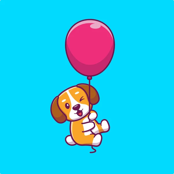 Chien Mignon Flottant Avec Ballon Dessin Animé Vectoriel Iconillustration Animal — Image vectorielle