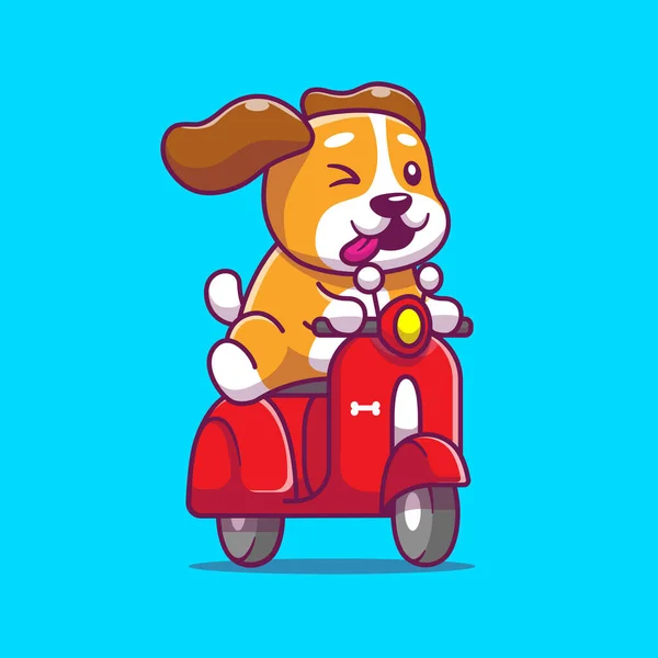 Симпатичный Dog Riding Scooter Cartoon Vector Icon Animal Icon Isolated — стоковый вектор