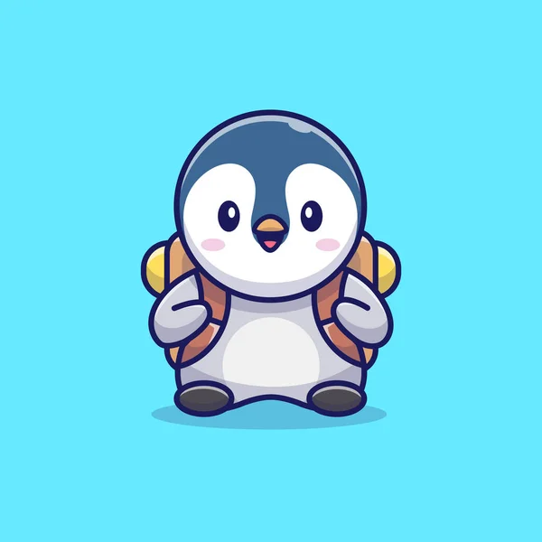 Grazioso Pinguino Con Zaino Cartone Animato Vettoriale Icona Illustrazione Animale — Vettoriale Stock