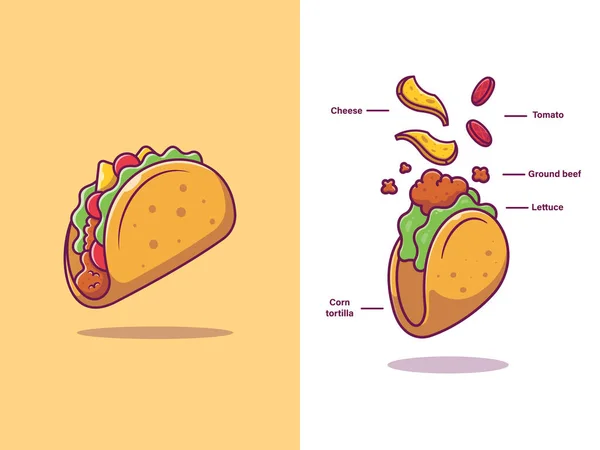 Taco Ingrédients Illustration Icône Vectorielle Bande Dessinée Fast Foodicon Concept — Image vectorielle