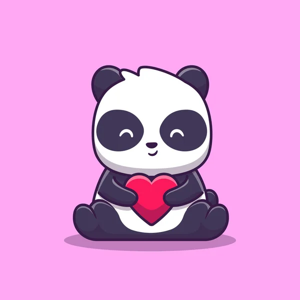 Cute Panda Holding Love Cartoon Vector Icon Illustration Animal Love — Archivo Imágenes Vectoriales