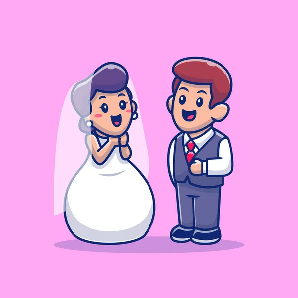 Hochzeit Cartoon Vector Icon Illustration Couple People Iconconcept Isolated Premium — Stockvektor