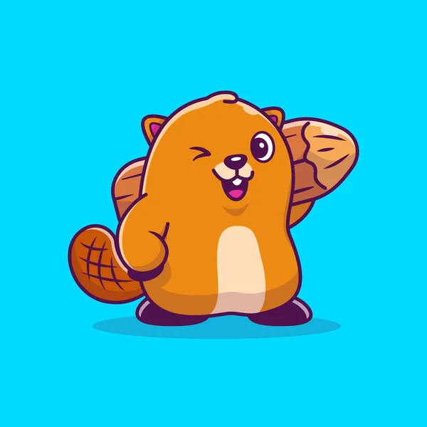 Cute Beaver Holding Wood Cartoon Vector Εικονίδιο Εικονίδιο Εικονίδιο Ζωική — Διανυσματικό Αρχείο