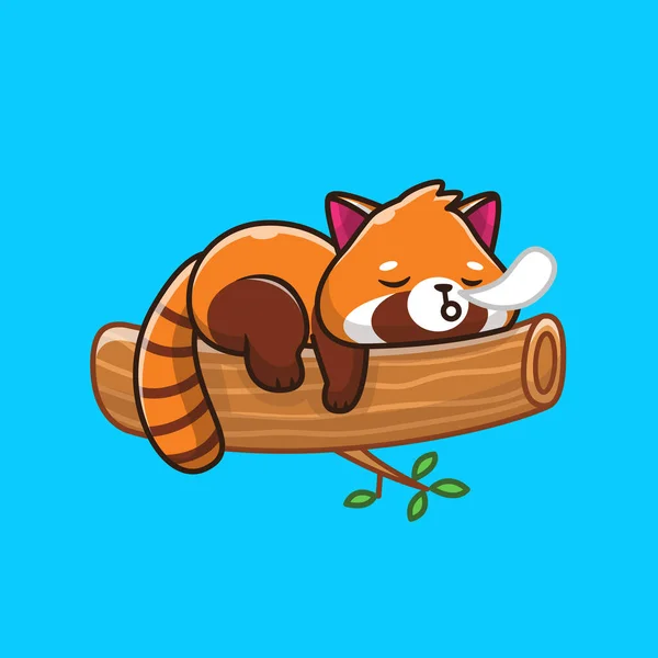 Şirin Kırmızı Panda Ahşap Çizgi Film Vektörü Konililasyonu Nda Uyuyor — Stok Vektör