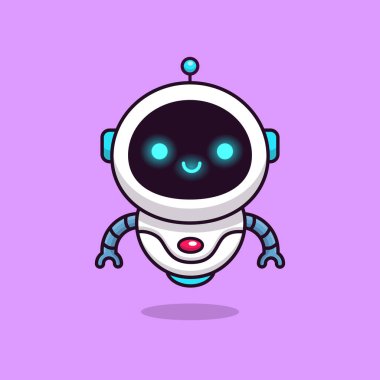 Şirin Robot Çizgi Film Vektör Simgesi İllüstrasyonu. ScienceTechnology Icon Concept izole edilmiş Premium Vector. Düz Çizgi Film Biçimi