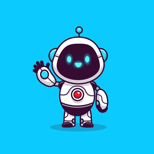 Niedliche Roboter Winken Hand Cartoon Vector Icon Illustration Science Technologie — Stockvektor