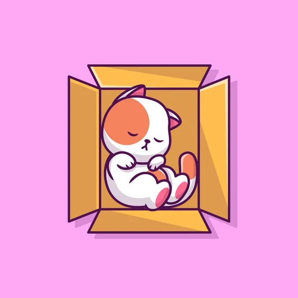 可爱的猫睡在盒子漫画中的病媒图标 动物自然图标概念隔离的额外病媒 平面卡通风格 — 图库矢量图片