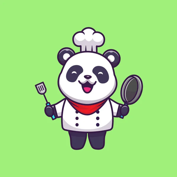 Carino Panda Chef Tenendo Pan Spatola Cartone Animato Vettoriale Iconillustrazione — Vettoriale Stock