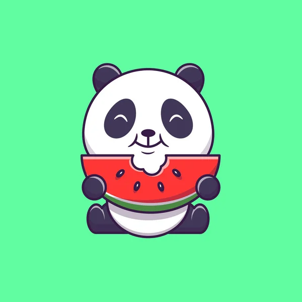 Cute Panda Jedzenie Arbuza Wektor Rysunek Ikona Ilustracja Koncepcja Ikony — Wektor stockowy