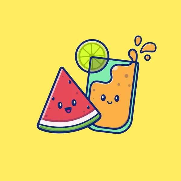 Cute Lemon Juice Cute Watermelon Cartoon Vector Iconillustration Food Drink — Stock Vector