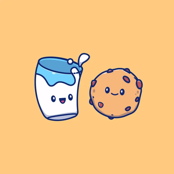 Niedliche Milch Und Niedliche Cookies Cartoon Vector Icon Illustration Food — Stockvektor