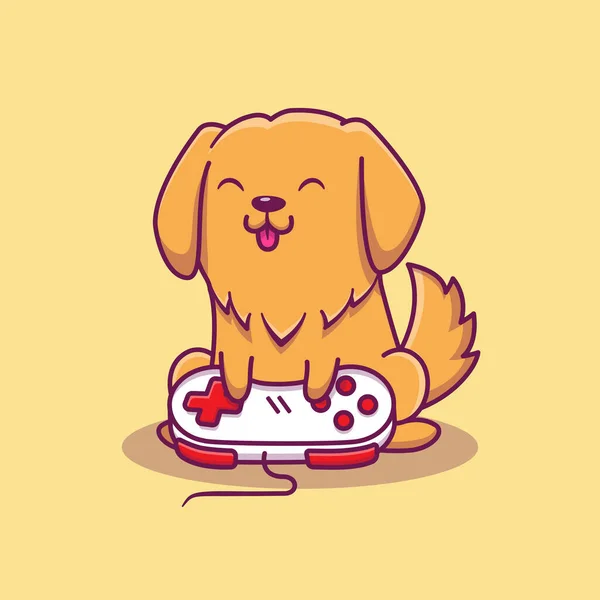 Cute Dog Gaming Cartoon Vector Icon Illustration Animaltechnology Icon Concept — Stock Vector