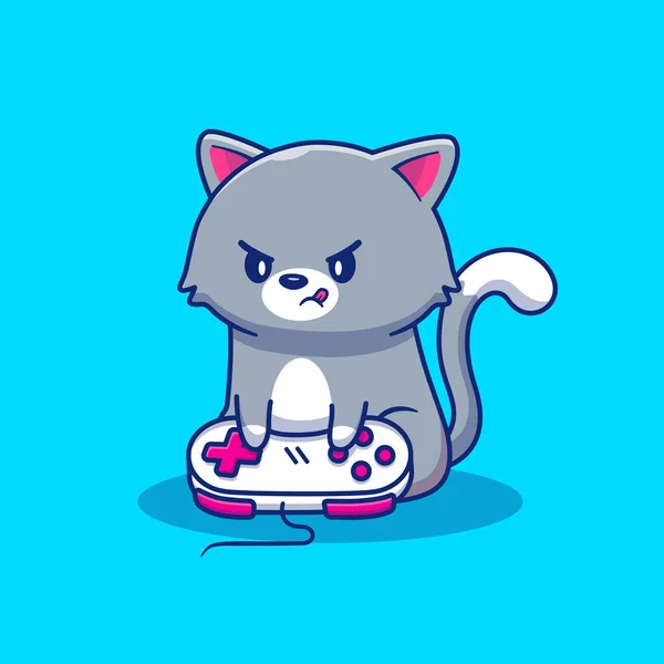 Angry Cat Gaming Cartoon Vector Εικονογράφηση Εικονίδιο Animaltechnology Icon Concept — Διανυσματικό Αρχείο