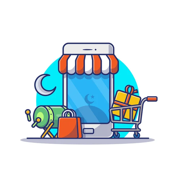 Ramadan Försäljning Online Shopping Tecknad Vektor Ikonillustration Business Finance Icon — Stock vektor