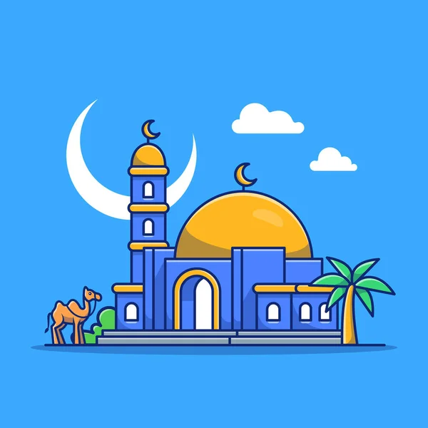 带有骆驼卡通矢量图标的清真寺 构建宗教偶像概念隔离的保费向量 平面卡通风格 — 图库矢量图片