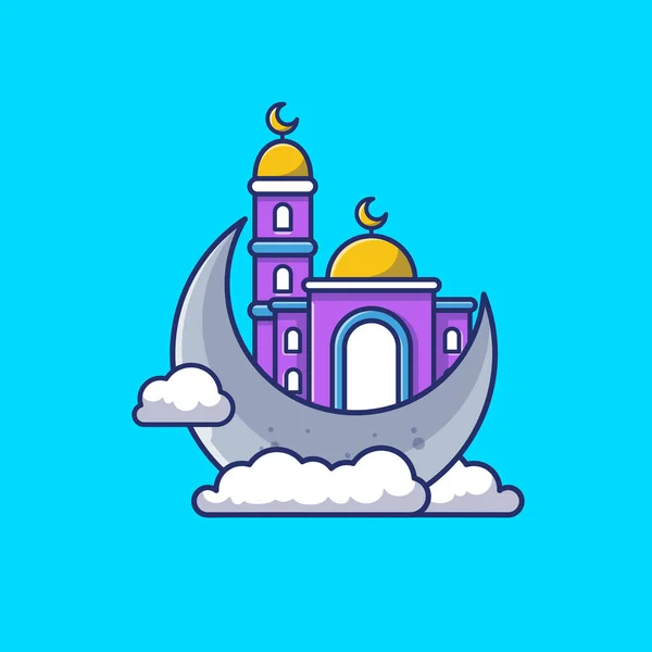 Mosquée Avec Illustration Vectorielle Icône Bande Dessinée Lunaire Buildingreligion Icon — Image vectorielle