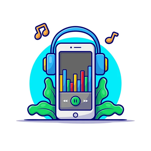 Online Music Player Met Hoofdtelefoon Tune Note Music Cartoon Vector — Stockvector