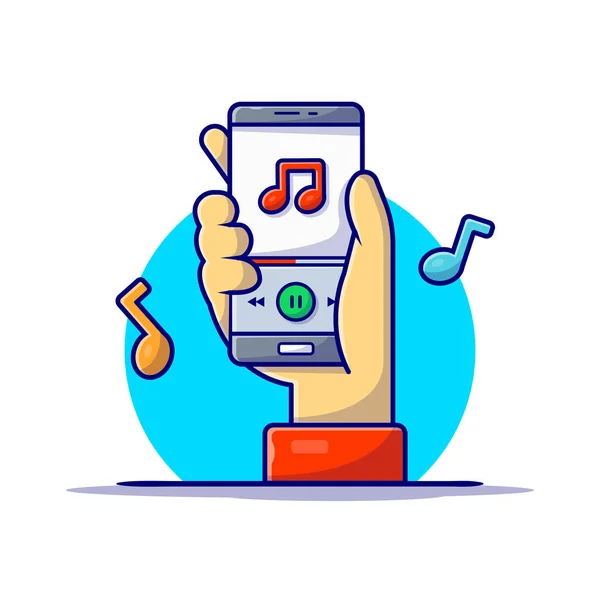 Online Music Player Met Hand Tune Note Music Cartoon Vector — Stockvector