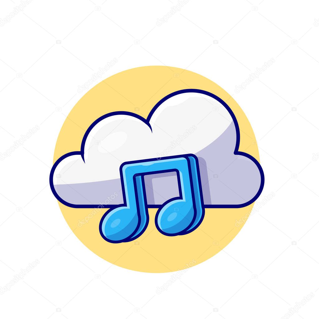 Cloud Music with Tune and Note of Music Cartoon Vector Icon Illustration. Technology Music Icon Concept Isolated Premium Vector. Flat Cartoon Style