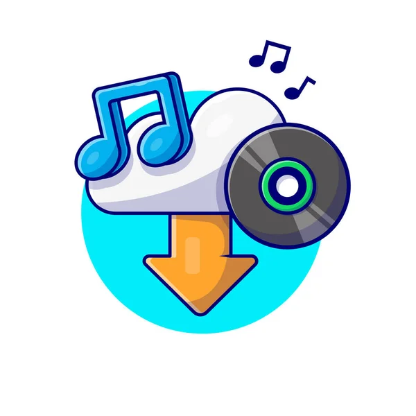Cloud Download Muziek Met Vinyl Tune Note Music Cartoon Vector — Stockvector