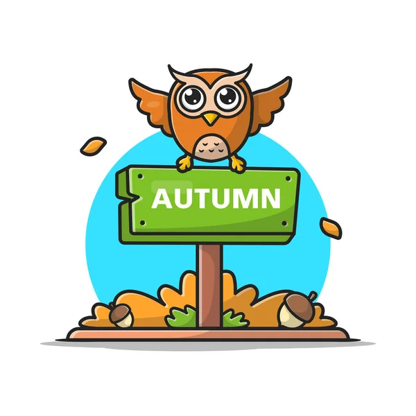 Autumn Sign Cute Owl Acorn Cartoon Vector Icon Illustration Animal — Vector de stock
