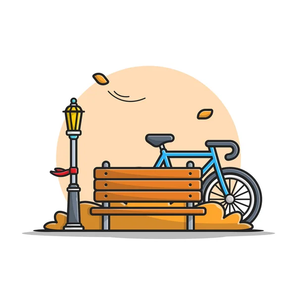 Vélo Dans Parc Avec Banc Lampadaire Illustration Vectorielle Icône Bande — Image vectorielle