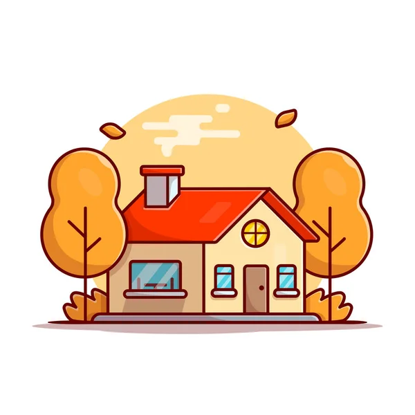 Autumn House Trees Cartoon Vector Icon Illustration Building Nature Icon — Stock Vector