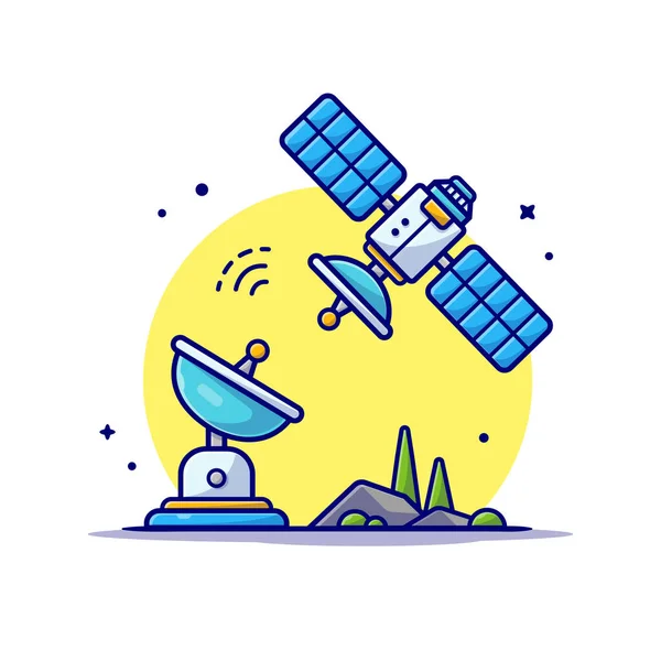 Flying Satellite Met Antenne Space Cartoon Vector Icon Illustratie Science — Stockvector
