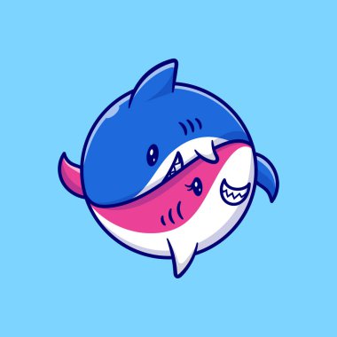 Şirin Çift Köpekbalığı Çizgi Filmi Vektör Simgesi İllüstrasyonu. Hayvan Doğa Simgesi İzole edilmiş Premium Vektörü. Düz Çizgi Film Biçimi