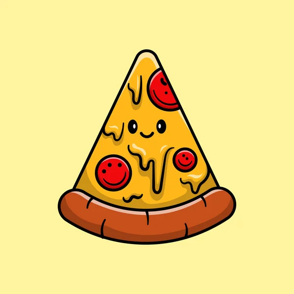Graziosa Pizza Cartone Animato Vettoriale Icona Illustrazione Fast Food Icon — Vettoriale Stock