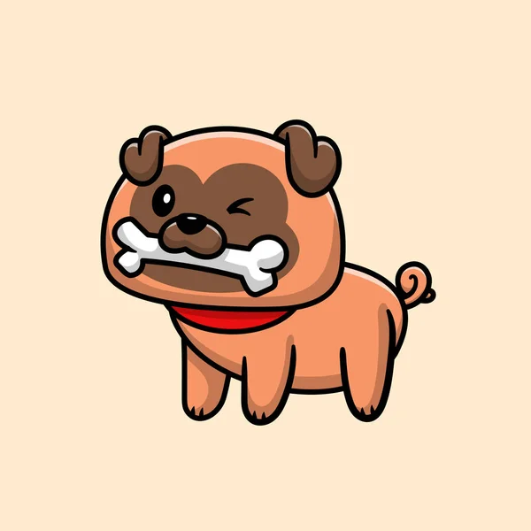 Aranyos Pug Dog Eat Bone Cartoon Vektor Ikon Illusztráció Animal — Stock Vector