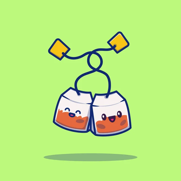 Cute Tea Bag Cartoon Vector Icon Illustration Tea Bag Icon — Stock Vector