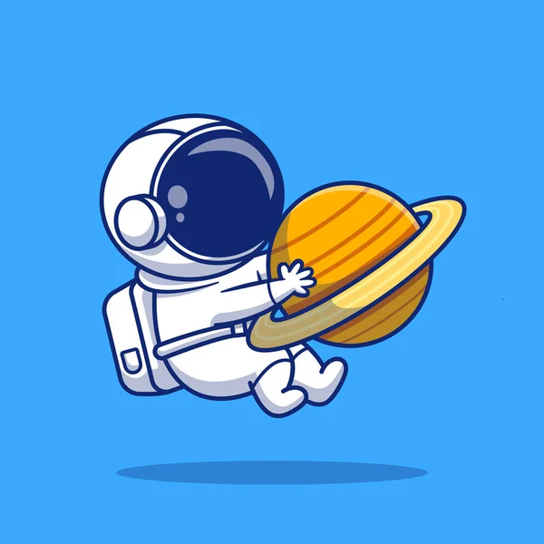 Söt Astronaut Kramar Planet Tecknad Vektor Ikonillustration Space Icon Concept — Stock vektor