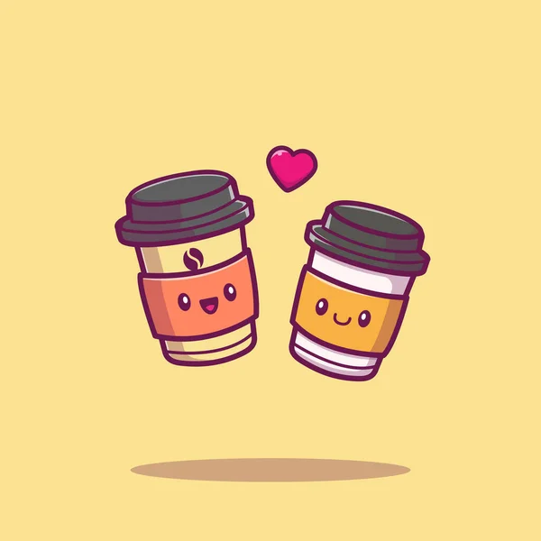 Roztomilý Pár Kávy Cartoon Vector Icon Ilustrace Coffee Drink Icon — Stockový vektor
