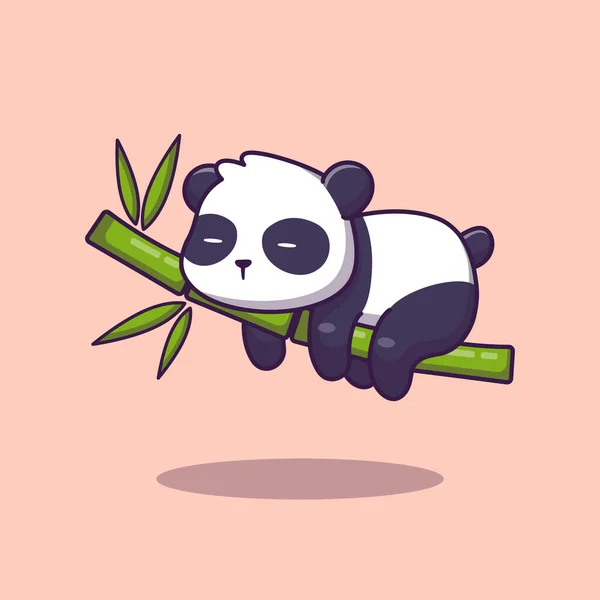 Carino Panda Dormire Bambù Cartone Animato Vettoriale Icona Illustrazione Icona — Vettoriale Stock