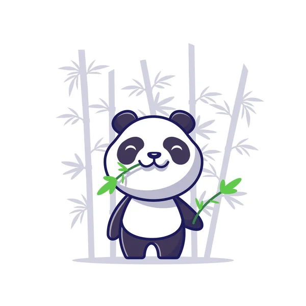 Cute Panda Jeść Bambusa Wektor Ikona Ilustracja Koncepcja Ikony Zwierząt — Wektor stockowy