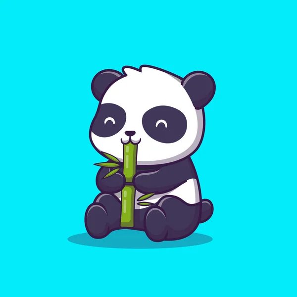 Mignon Panda Manger Bambou Dessin Animé Vectoriel Icône Illustration Animal — Image vectorielle