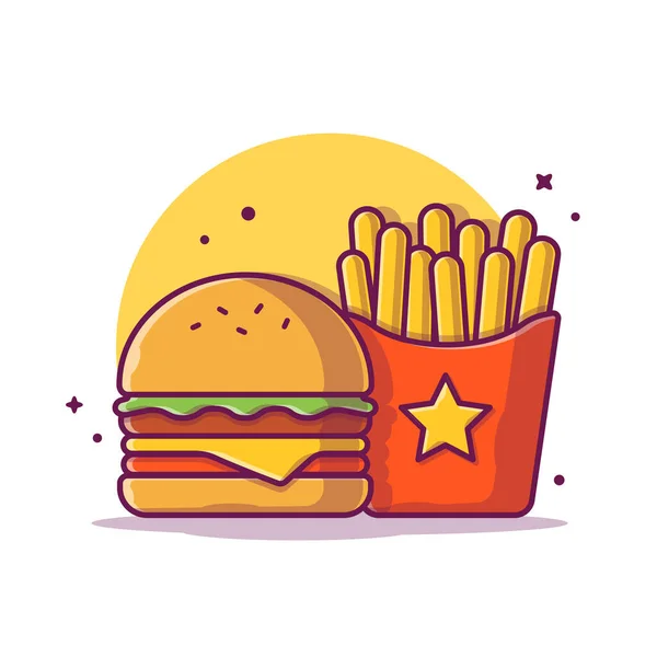 Burger Mit Pommes Cartoon Vector Icon Illustration Food Object Icon — Stockvektor