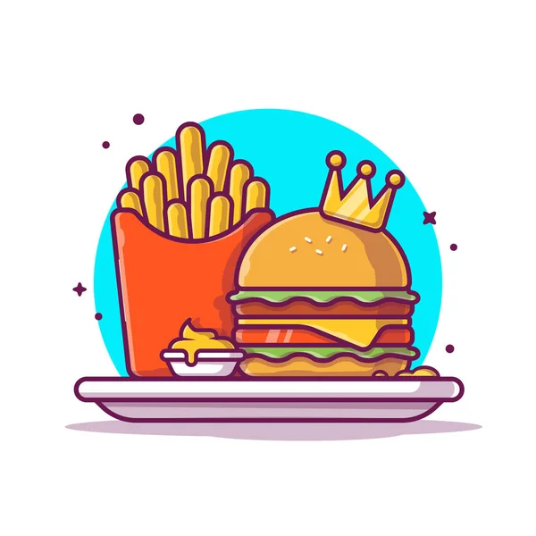 Burger French Fries Cartoon Vector Icon Illustration Food Object Icon — Stock Vector