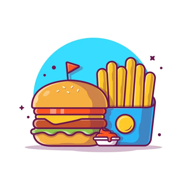 Burger Sült Krumplival Rajzfilm Vektor Ikon Illusztráció Élelmiszer Objektum Ikon — Stock Vector